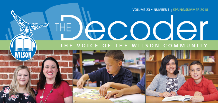 The image is a cover for The Decoder, featuring two women smiling against a brick wall on the left, a young boy working at a table in the center, and a woman with a young boy on the right, all under the logo and title of the publication.