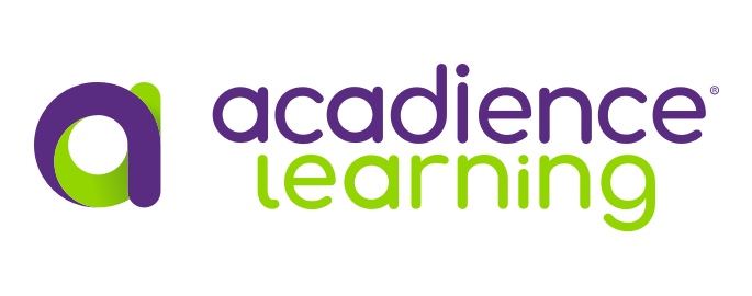 Acadience Learning logo featuring a stylized lowercase letter a in purple and green on the left, followed by the words acadience in purple and learning in green, written in a modern rounded font.
