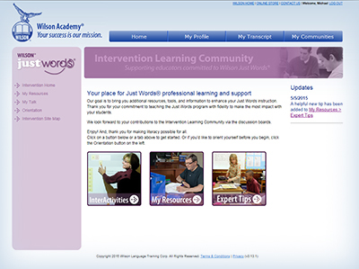 Intervention learning community web page