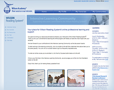 Intensive Learning Community web page