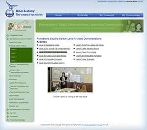 Prevention Early Intervention learning community web page