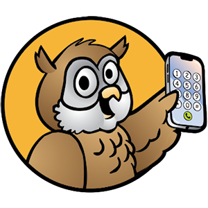 Echo the owl holding a phone