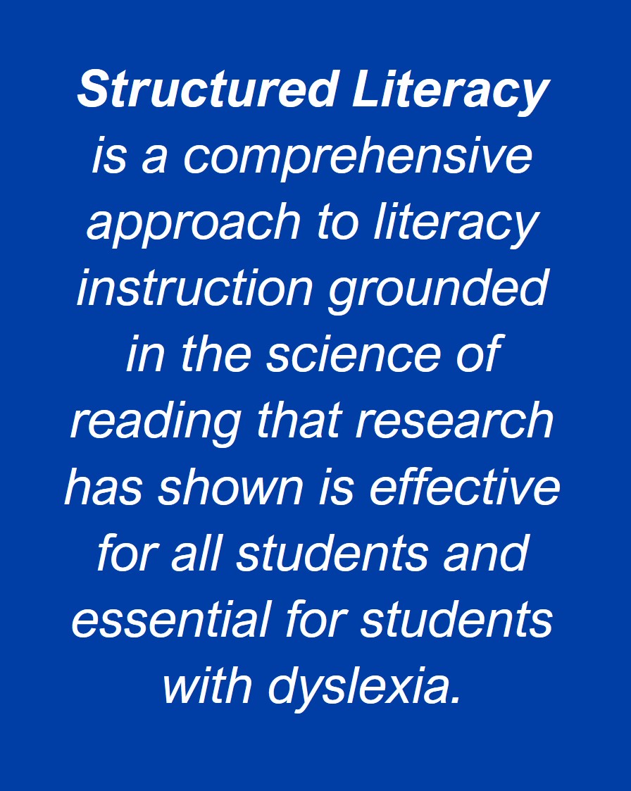 BUHMAN-sl-1-2 Structured Literacy is a comprehensive approach to literacy instruction grounded in the science of reading that research has shown is effective for all students and essential for students with dyslexia.