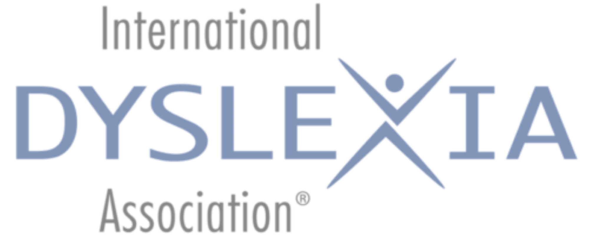 Logo of the International Dyslexia Association. "DYSL EXIA" is in large blue text with a stylized figure forming the 'X'. "International" and "Association" are in smaller gray text above and below, respectively.