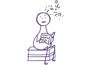 A simple, solid purple silhouette of a person with a jagged black shape near the head and another smaller black shape in the middle, possibly representing a tear or damage. The figure has an abstract and minimalistic design.