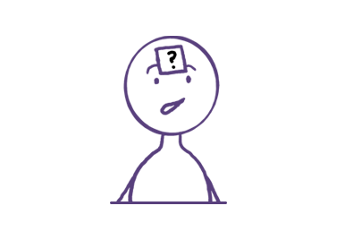 A simple, solid purple silhouette of a person with a small black shape near the top, possibly representing a head or facial feature. The figure stands upright with a minimalistic and abstract design.