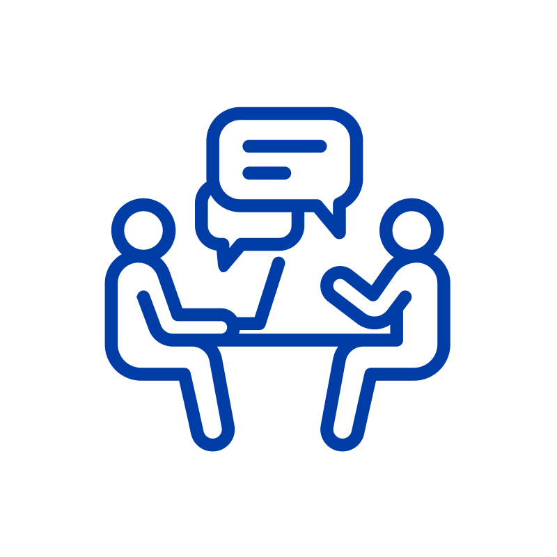 outline icon of people sitting having a conversation