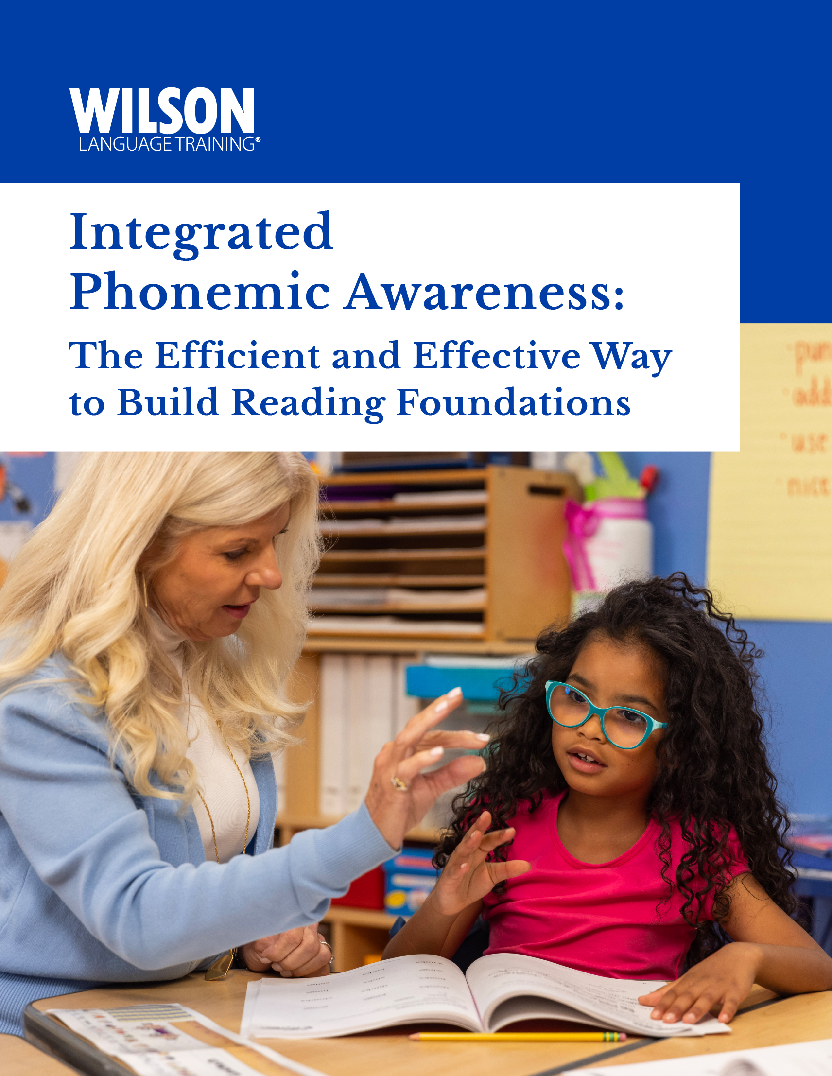Cover of the Phonemic Awareness white pages. Integrated Phonemic Awareness: The Efficient and Effective Way to Build Reading Foundations