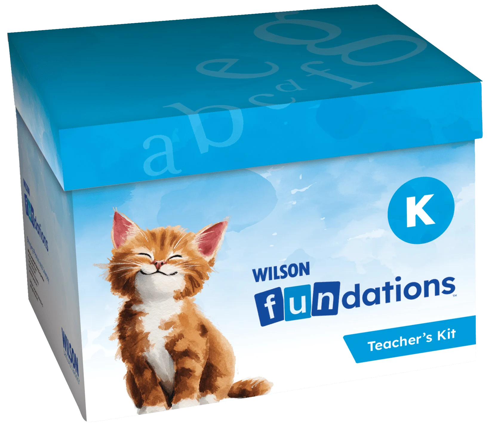 Wilson Fundations Level K Teacher's Kit with a smiling kitten.