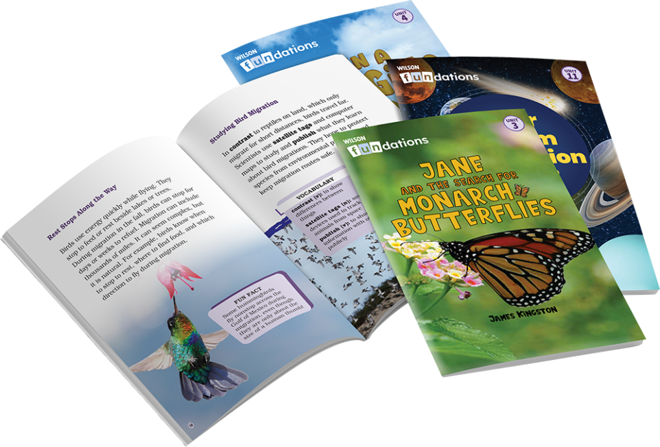 Fluency Readers books: Monarch butterflies, hummingbirds, and space.